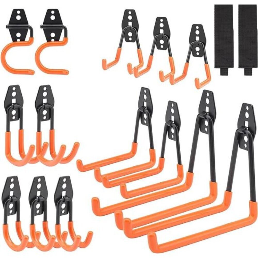 16Packs Garage Hooks Utility Double Heavy Duty with Mop Broom Holders,Wall Mount